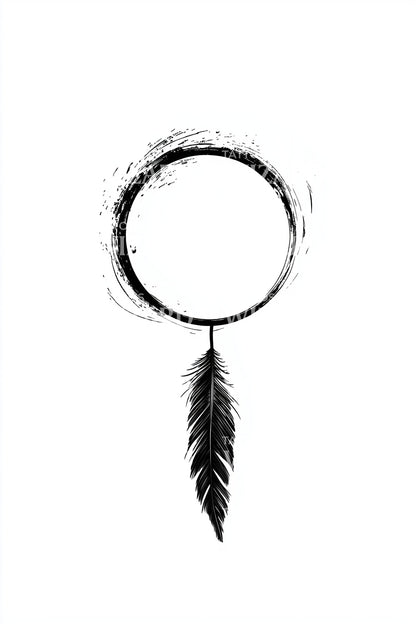 Feathered Dreamcatcher Circle Tattoo Design