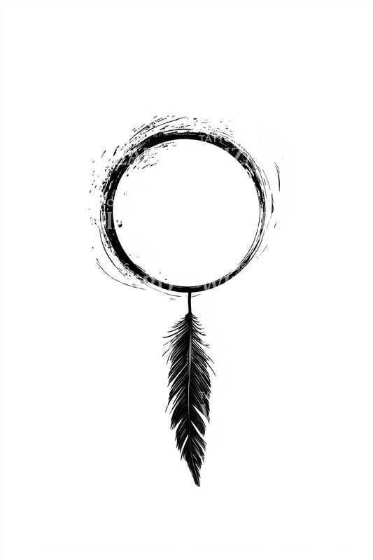 Feathered Dreamcatcher Circle Tattoo Design