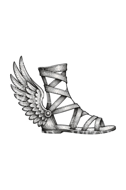 Feathered Heel Talaria Stipple Tattoo Illustration