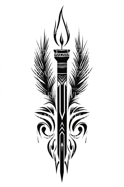 Feathered Ritual Candle Tattoo Design