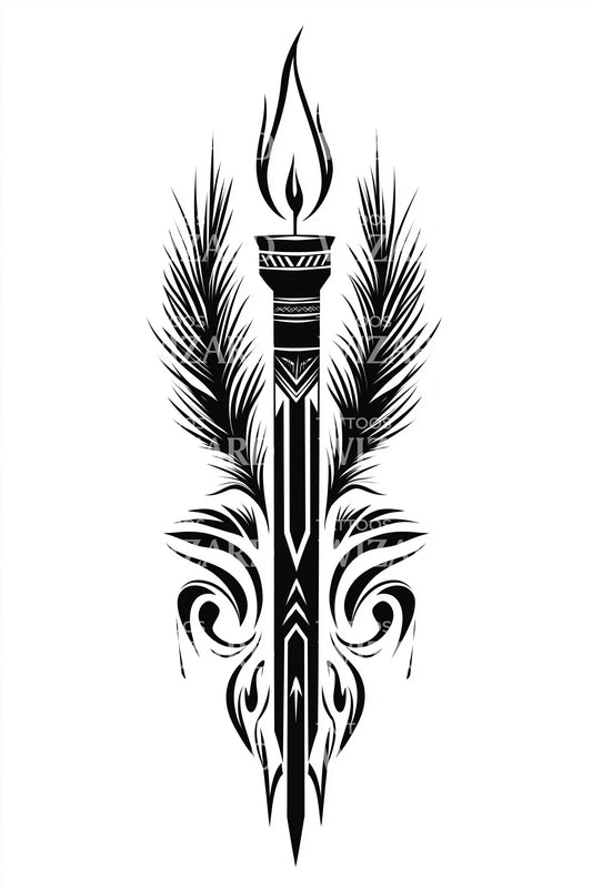 Feathered Ritual Candle Tattoo Design