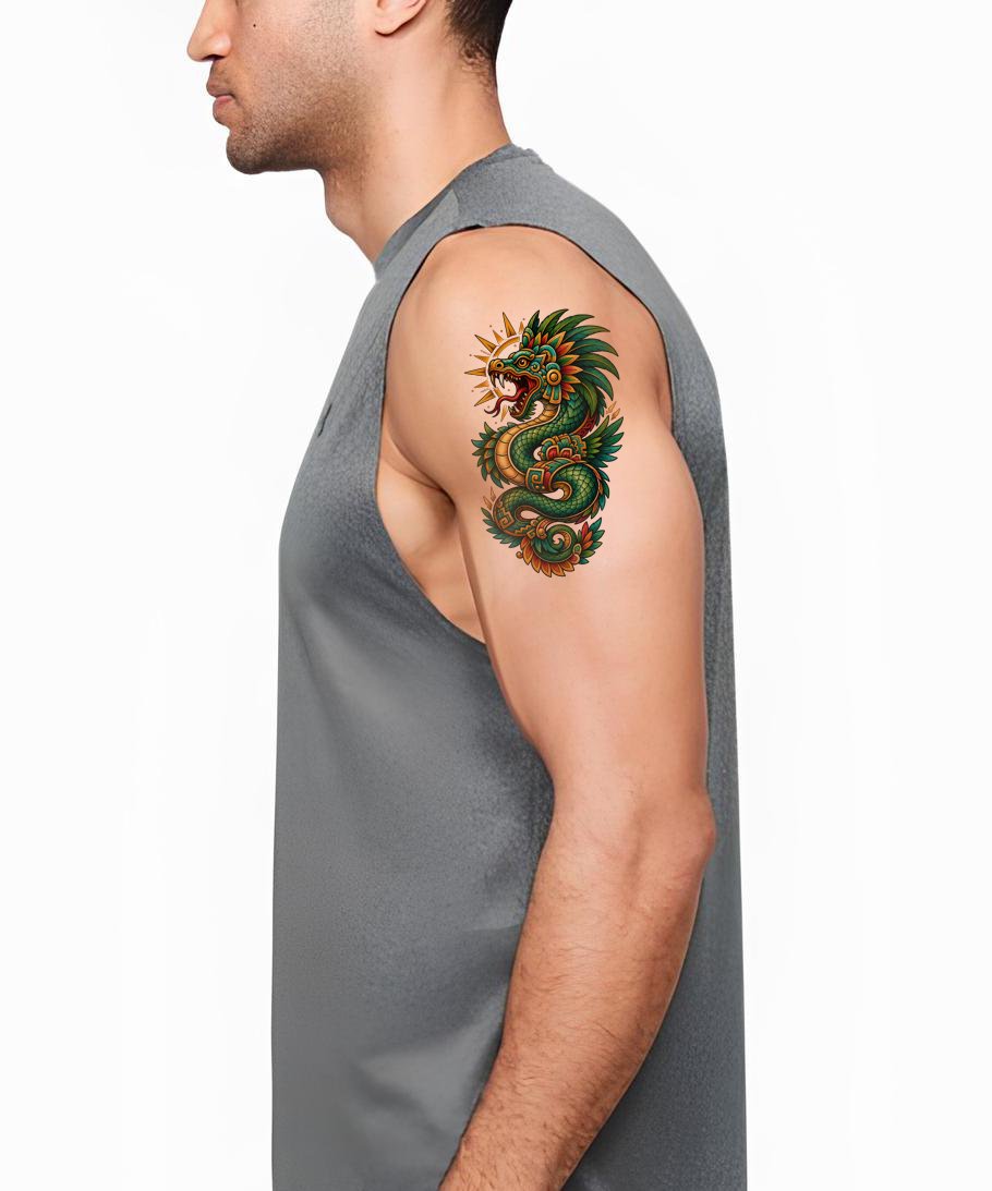 Neo Traditional Feathered Serpent Tattoo Design