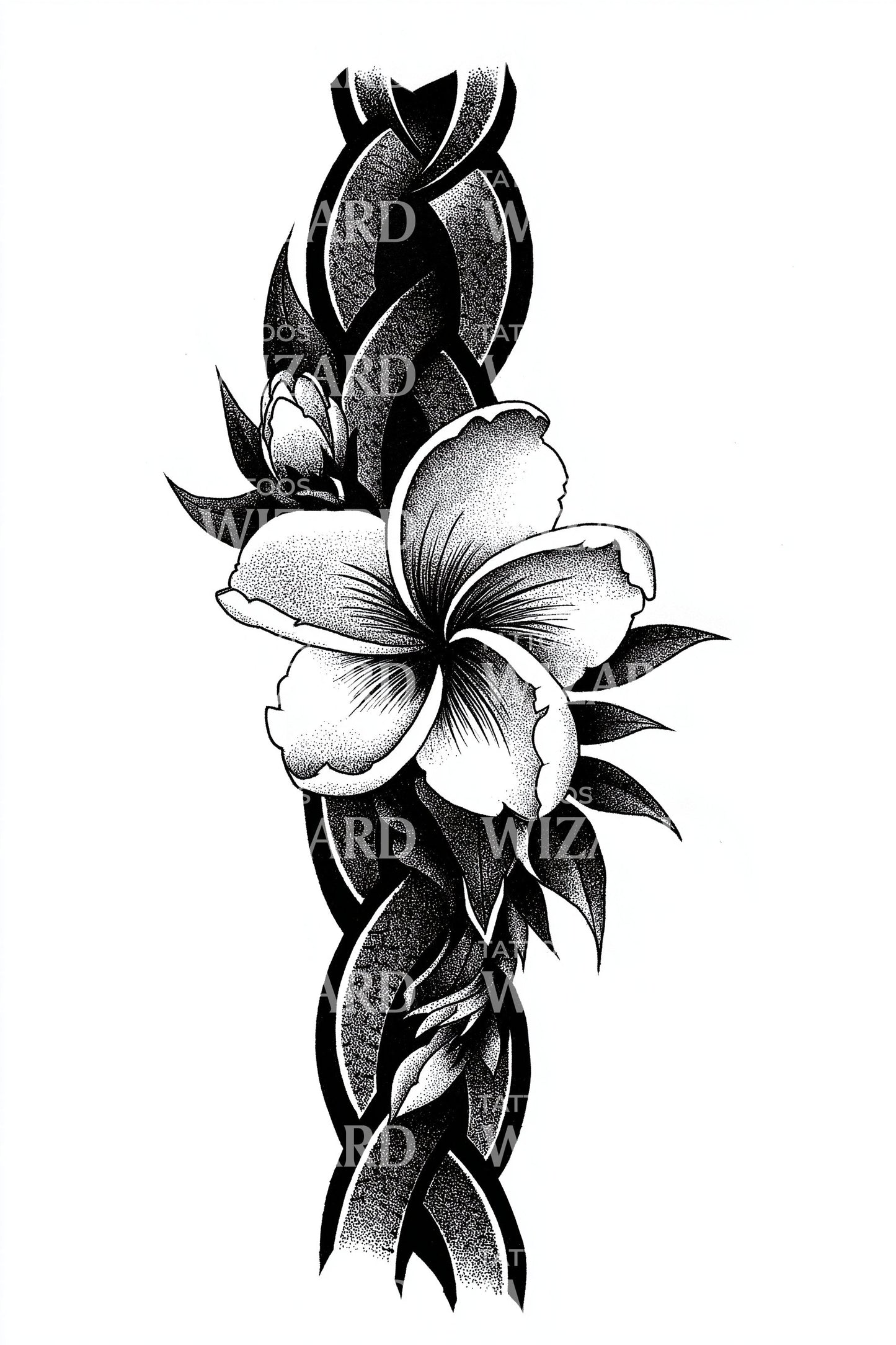 Feathery Plumeria Flow Tattoo Design