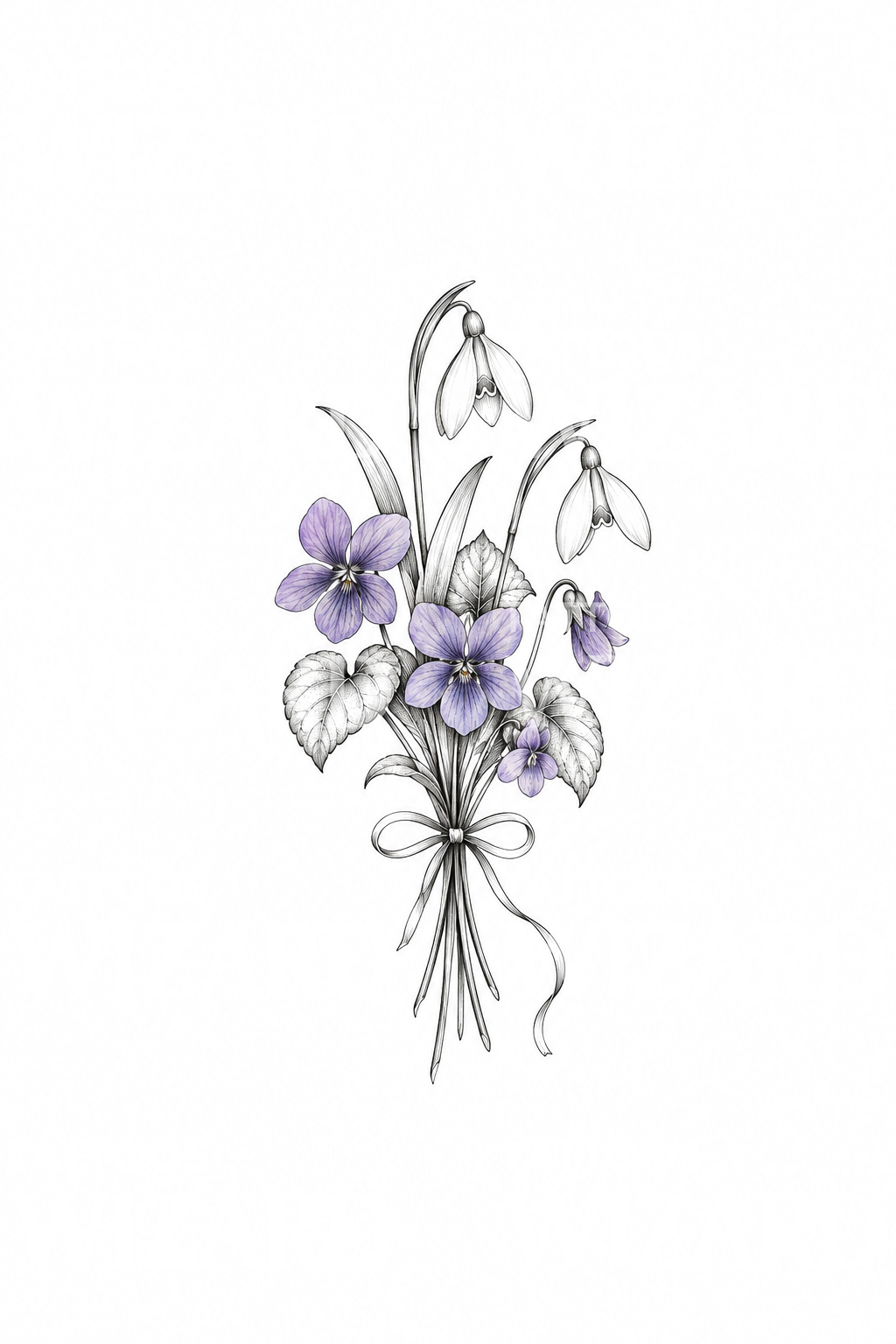 February Birth Flower Violet and Snowdrop Tattoo Idea