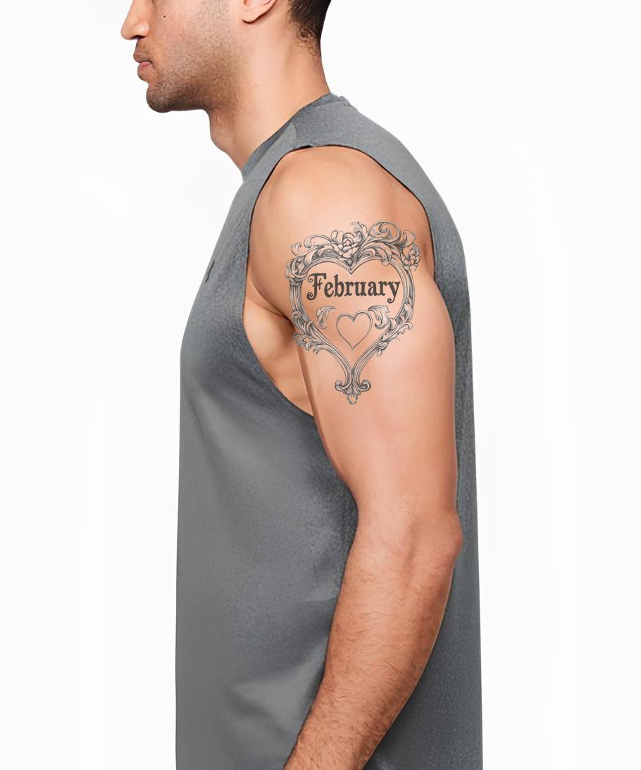 February Ornate Heart Frame Tattoo Design
