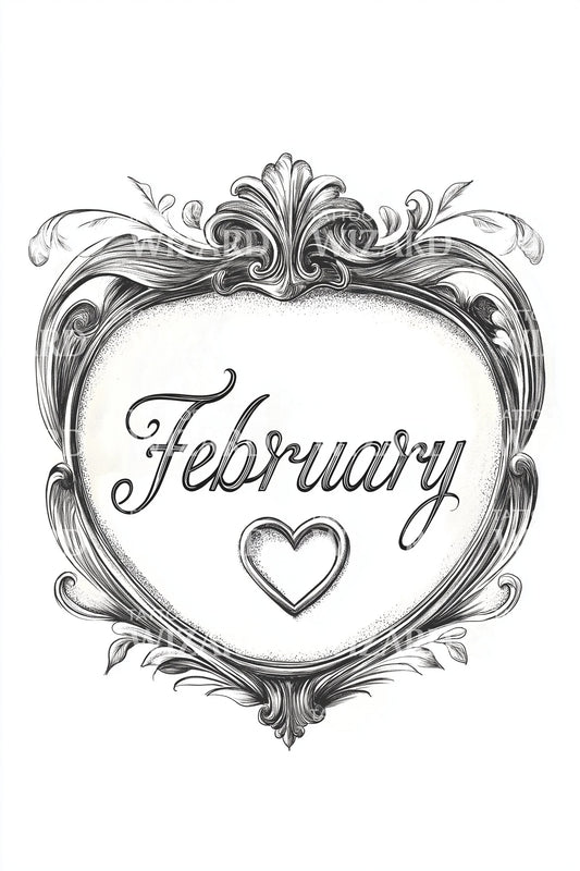 February Heart Locket Calligraphy Tattoo Idea