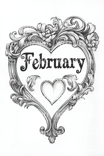 February Ornate Heart Frame Tattoo Design