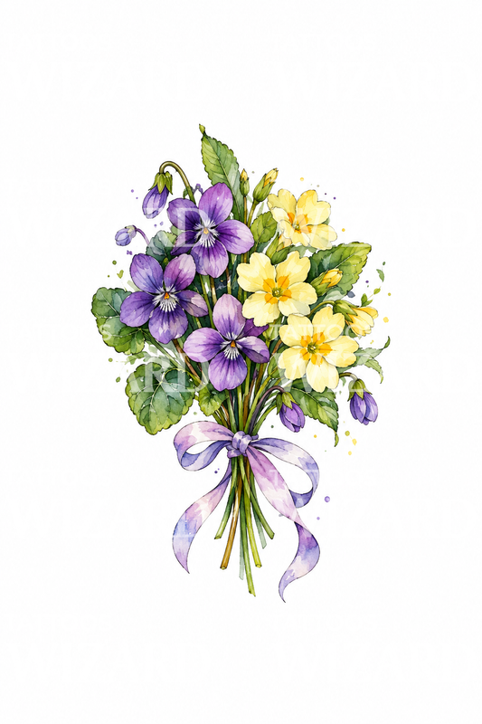February Violet and Primrose Posy Tattoo