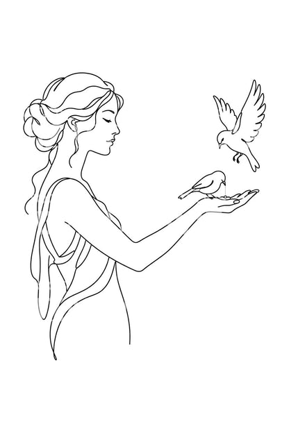 Vögel aus offener Hand füttern, One-Line-Tattoo