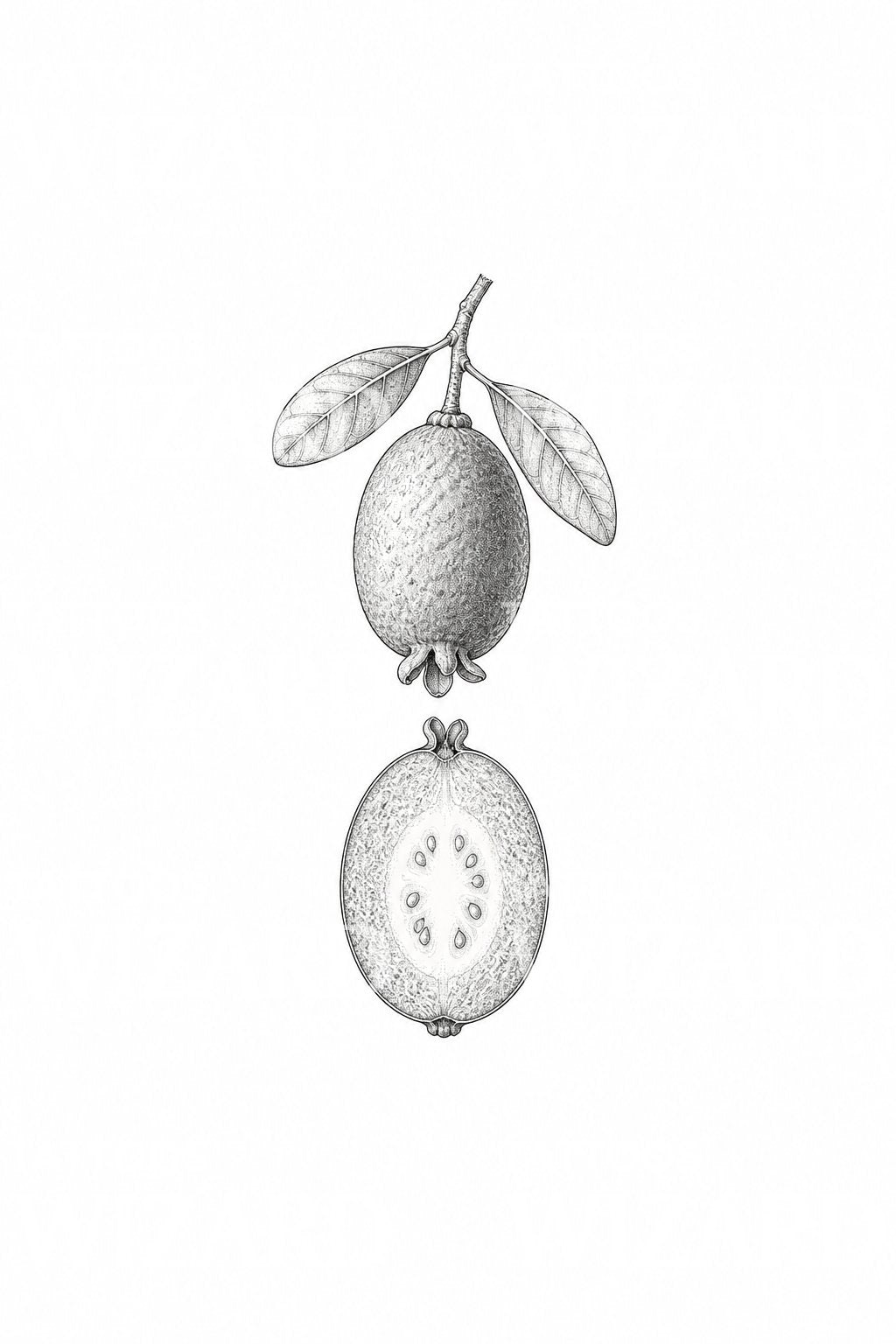 Diseño de tatuaje de feijoa partida