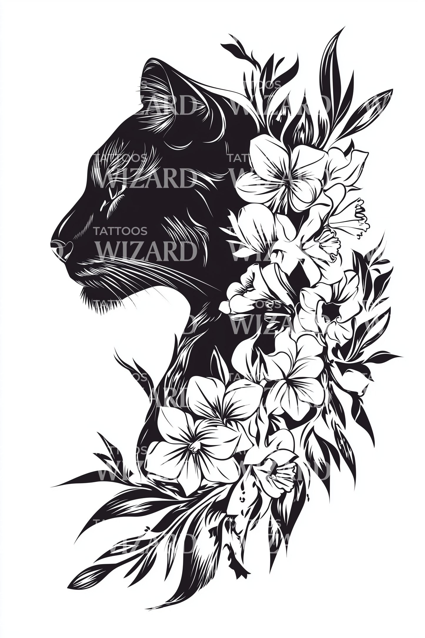 Feline Garland Silhouette Tattoo Design