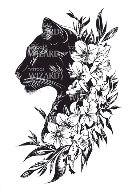 Design del tatuaggio silhouette ghirlanda felina