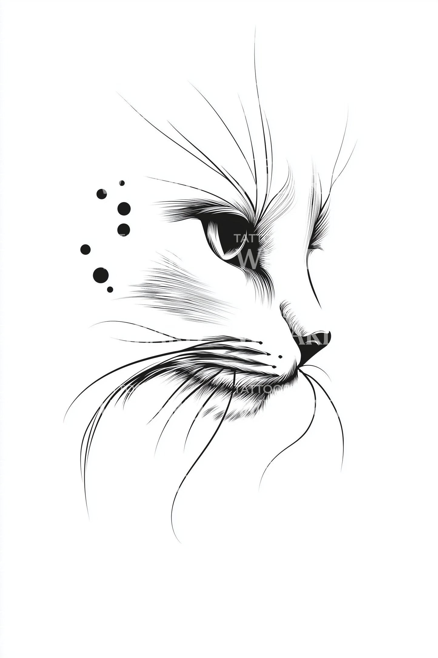 Feline Profile Dotwork Tattoo Illustration