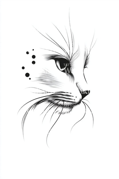 Feline Profile Dotwork Tattoo Illustration