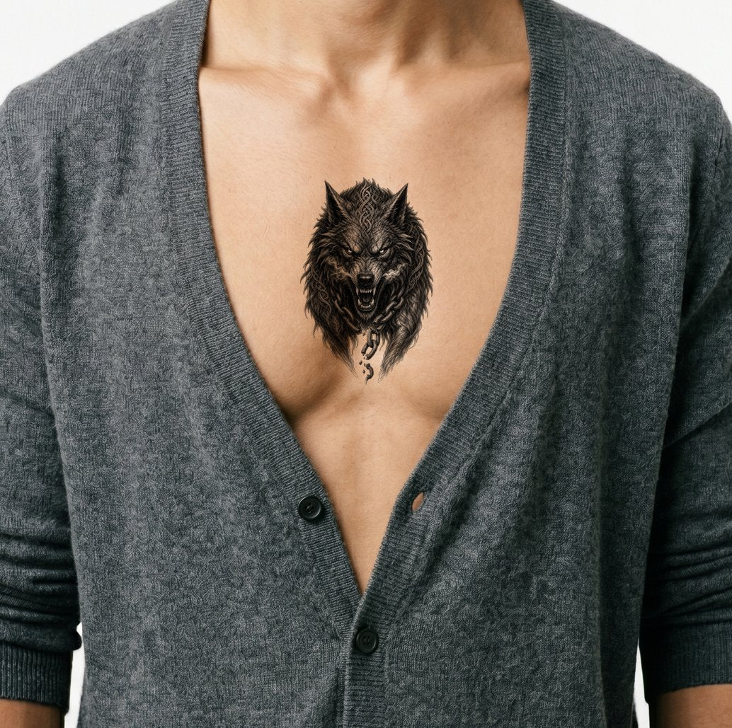 Fenrir Wolf Broken Chain Tattoo Design