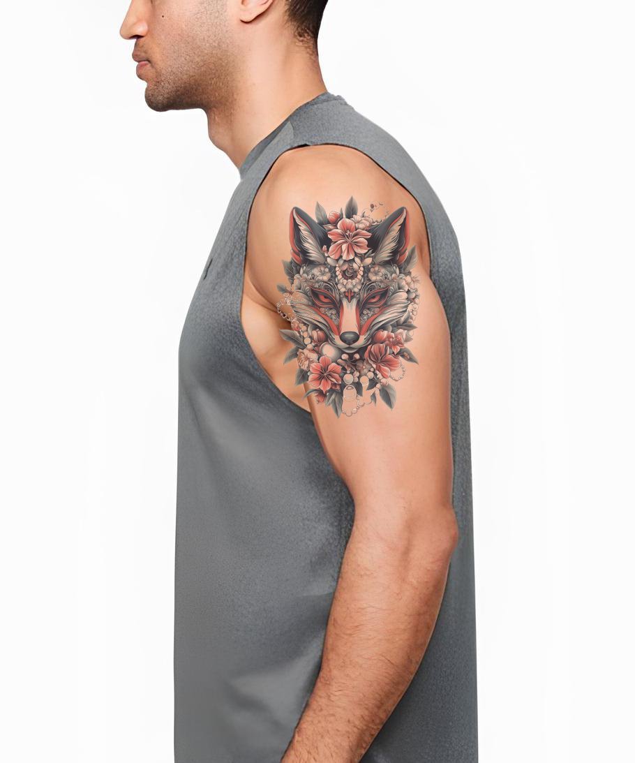 Floral Fury Fox Tattoo Design
