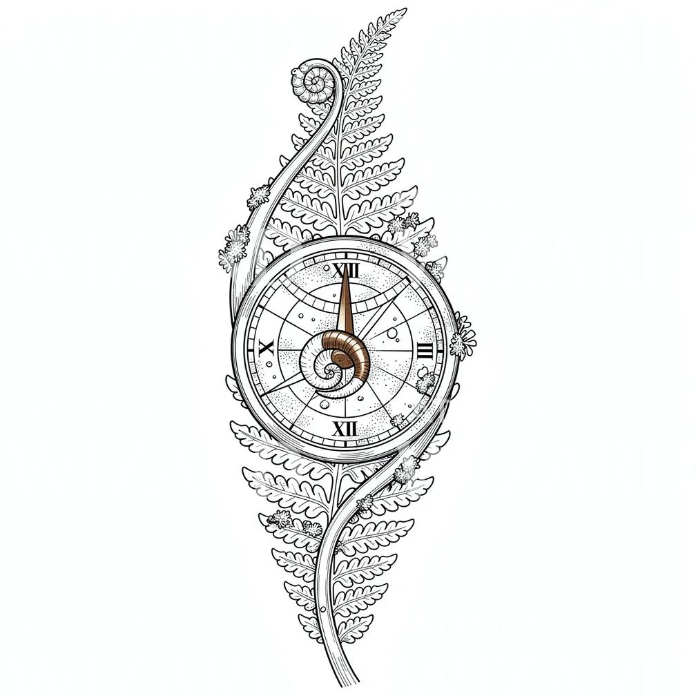 Fern Pocketwatch Spiral Tattoo Design