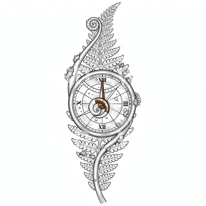 Fern Pocketwatch Spiral Tattoo Design