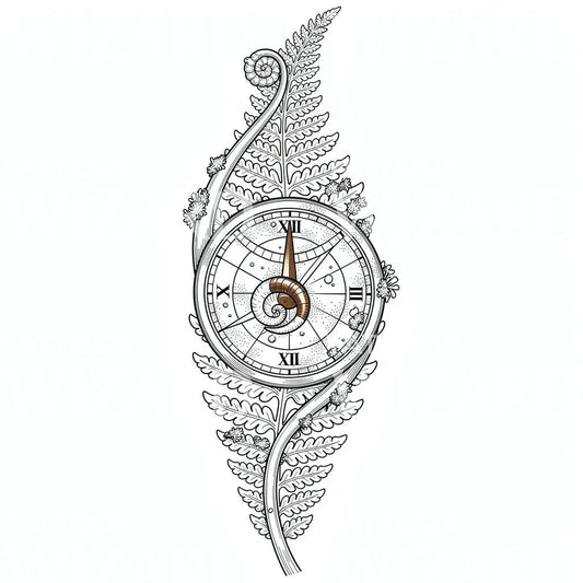 Fern Pocketwatch Spiral Tattoo Design