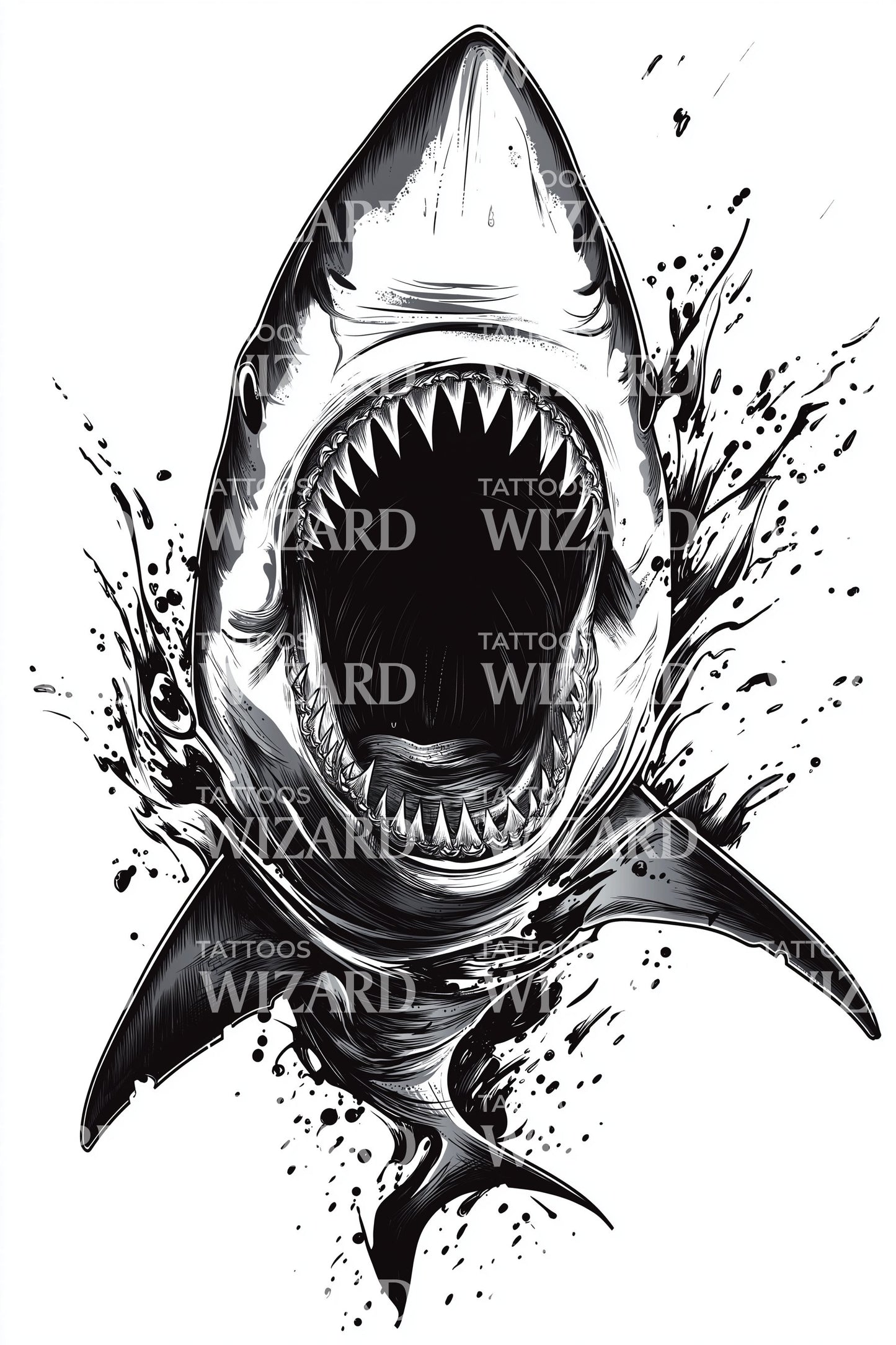 Ferocious Great White Tattoo Illustration