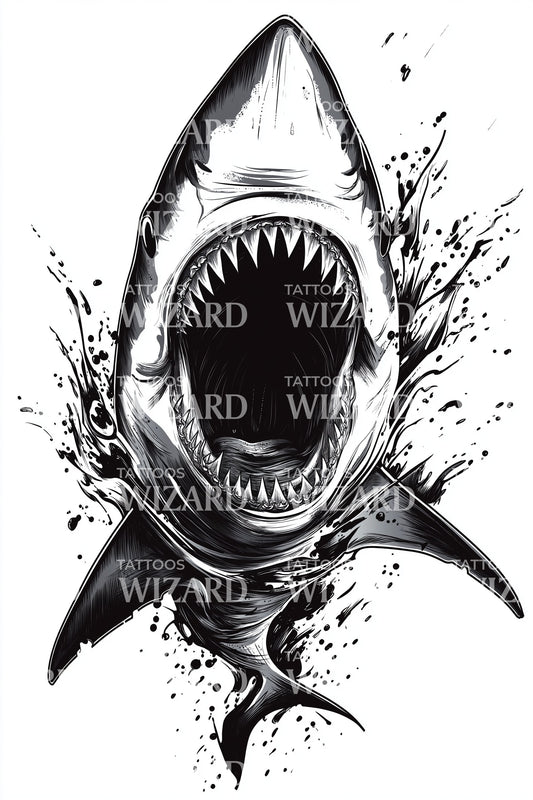Ferocious Great White Tattoo Illustration