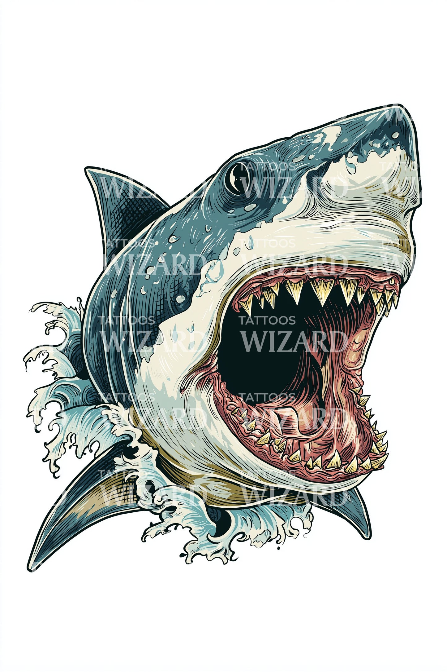 Design de Tatuagem Ataque Feroz de Tubarão