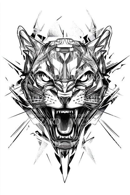 Diseño de tatuaje de cabeza de tigre feroz