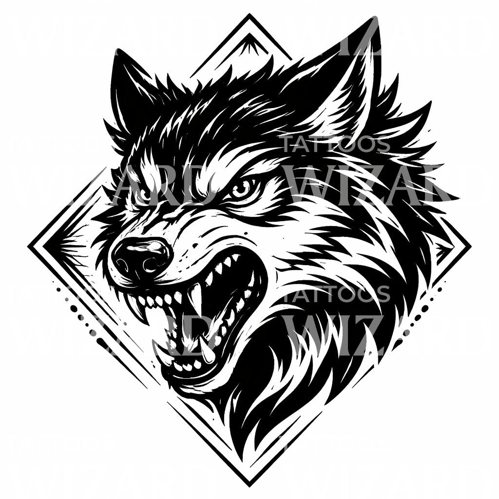 Ferocious Wolf Head Tattoo Design