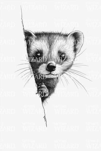 Ferret Tearing Peek Tattoo Design