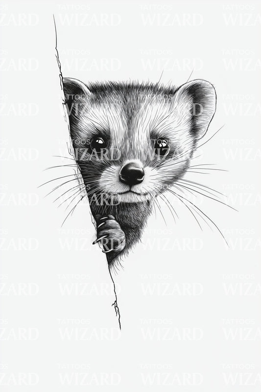 Ferret Tearing Peek Tattoo Design