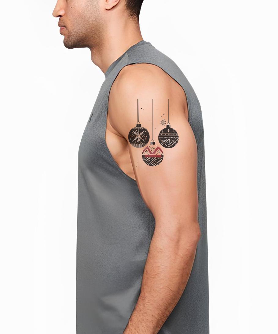 Hanging Christmas Bauble Trio Tattoo Design