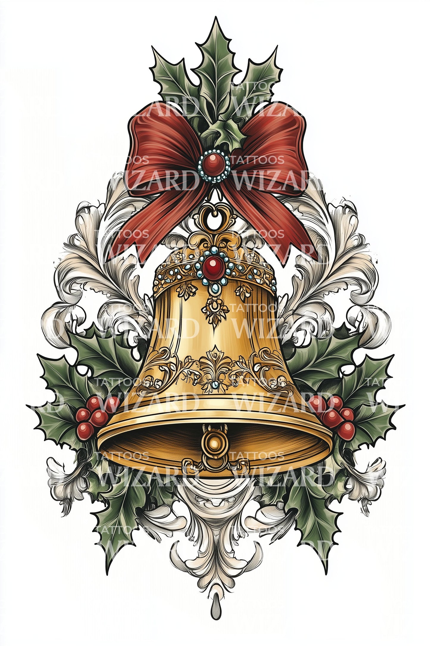 Festive Bell Ornament Tattoo Design