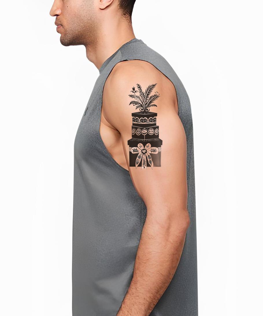 Festive Layered Cake Tattoo Design