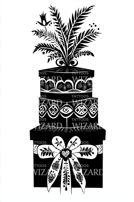 Festive Layered Cake Tattoo Design