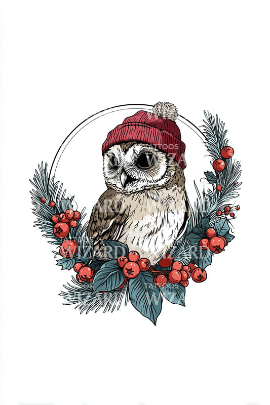 Festive Owl Garland Tattoo Design