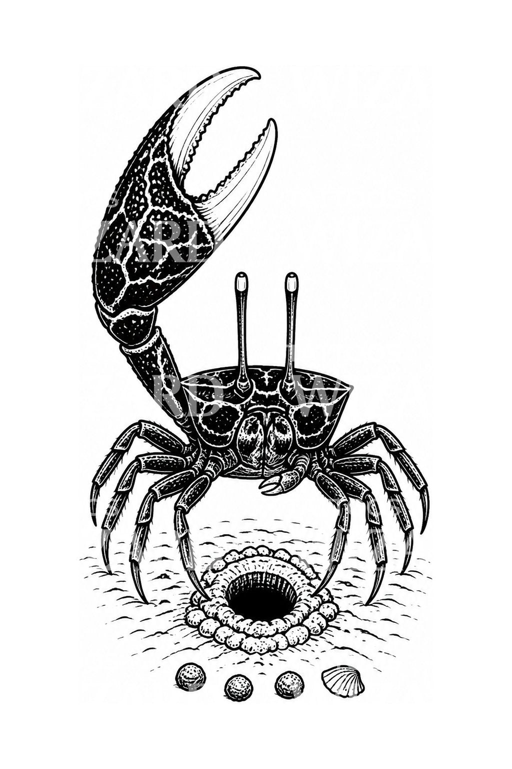 Desain Tato Kepiting Biola Melambaikan Capit