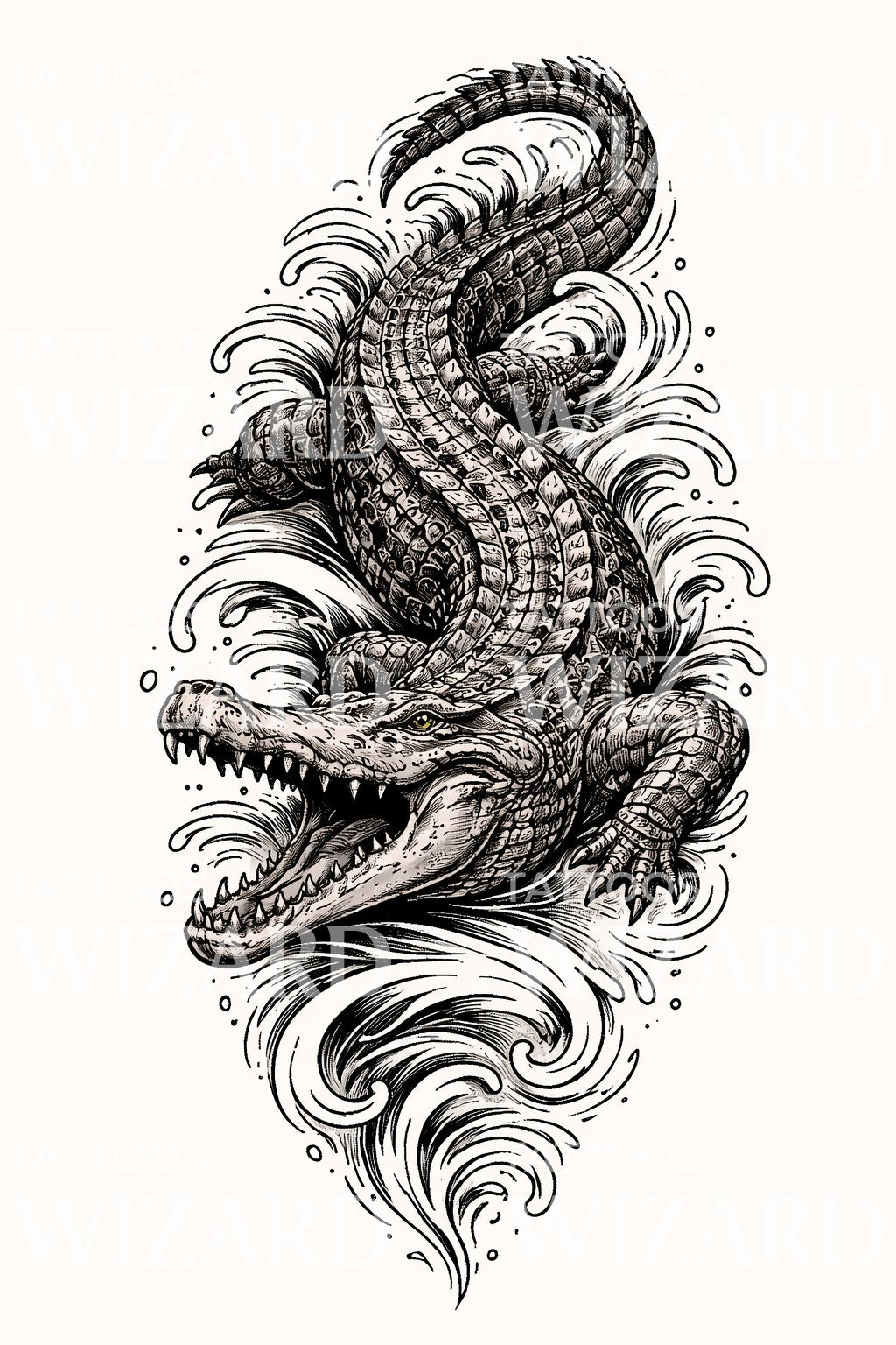 Fierce Crocodile Splash Tattoo Design