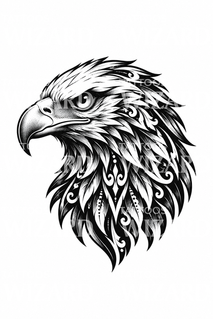 Tatouage blackwork tête d’aigle puissant