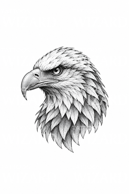 Fierce Eagle Head Dotwork Tattoo Idea