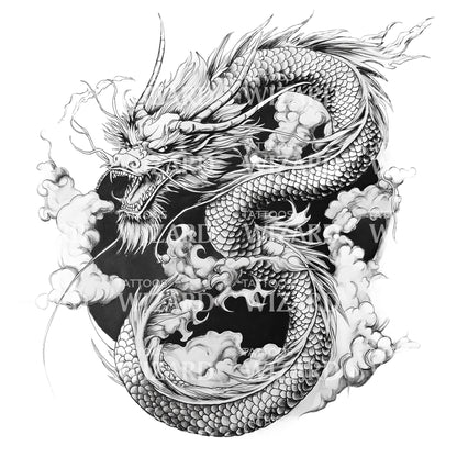 Ilustración de Tatuaje de Dragón Japonés Feroz
