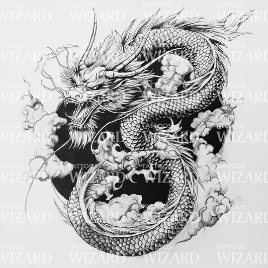 Fierce Japanischer Drachen Tattoo Illustration