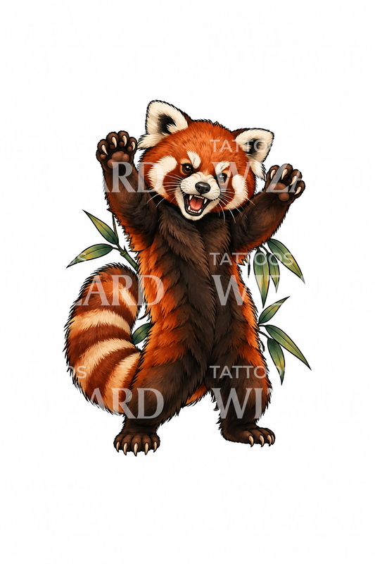Desain Tato Panda Merah Kecil Garang Berdiri Tegak