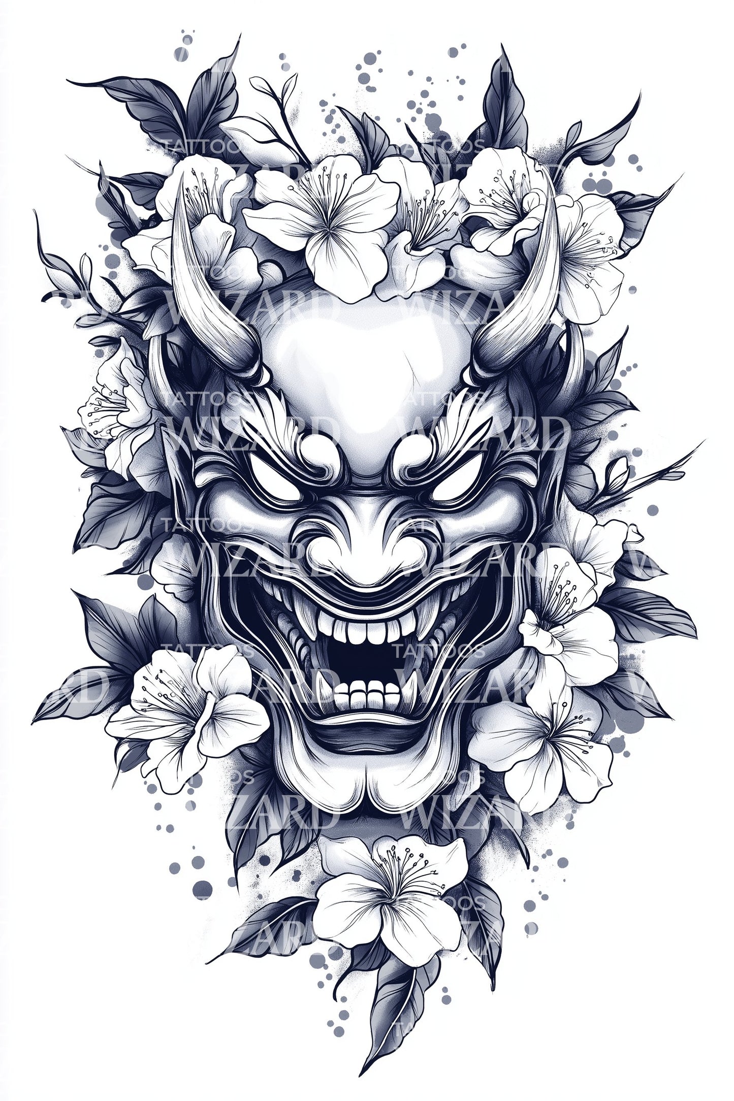 Fierce Oni Visage Tattoo Illustration