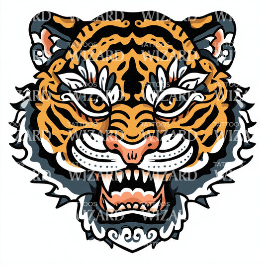 Fierce Roaring Tiger Tattoo Design