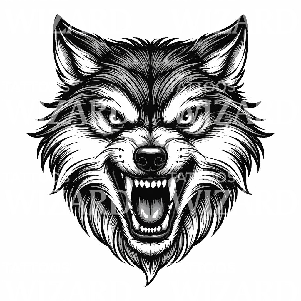 Fierce Wolf Head Tattoo Design