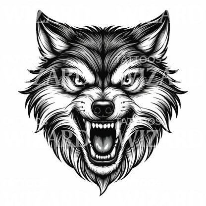 Fierce Wolf Head Tattoo Design