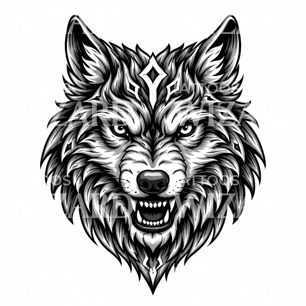 Fierce Wolf Head Tattoo Design