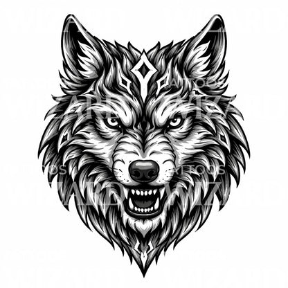 Fierce Wolf Head Tattoo Design