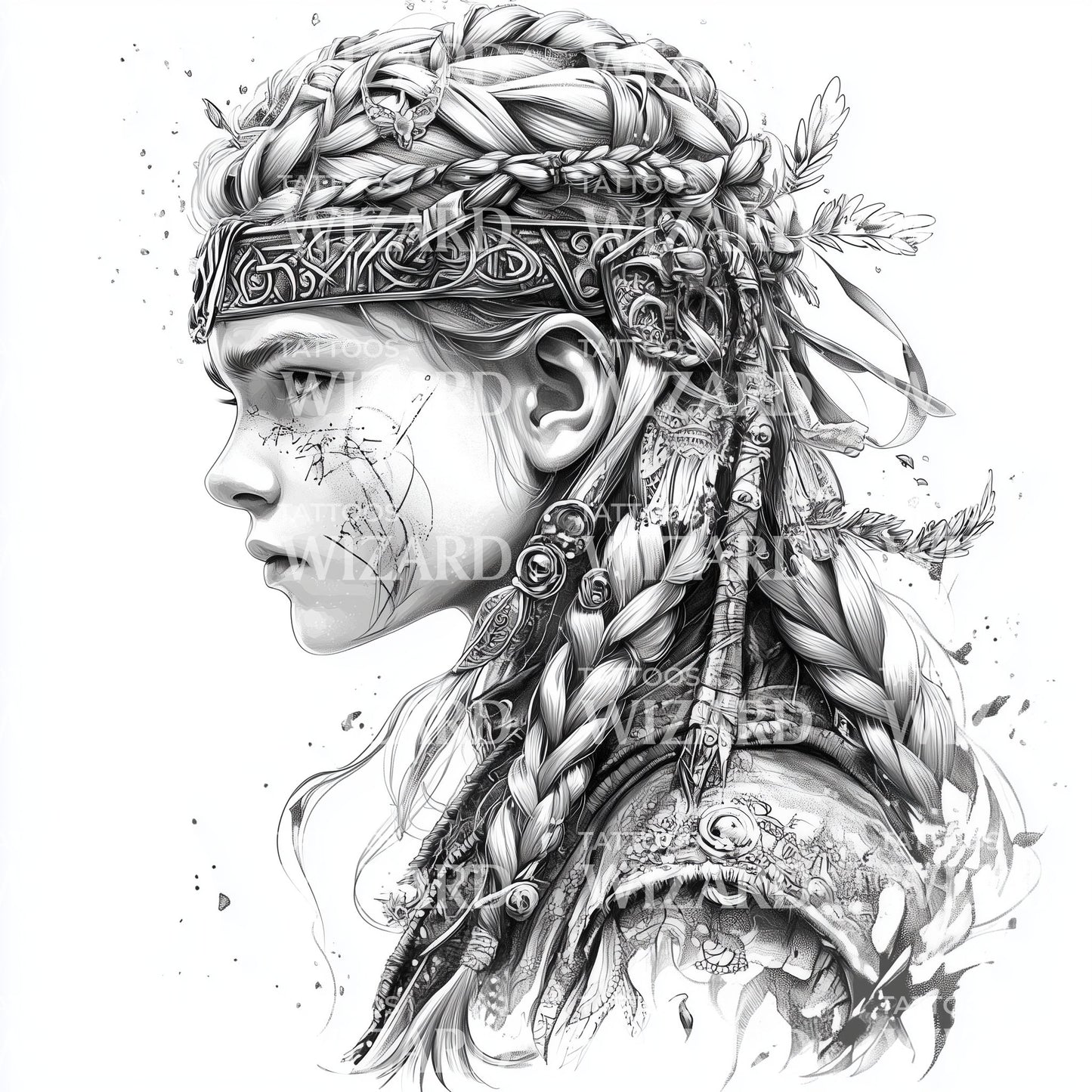 Fierce Young Viking Boy Tattoo Design