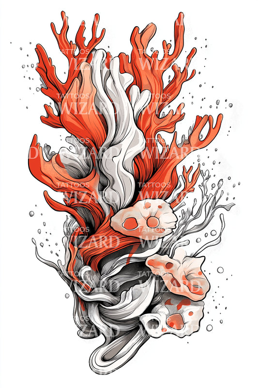Fiery Coral Plume Tattoo Design